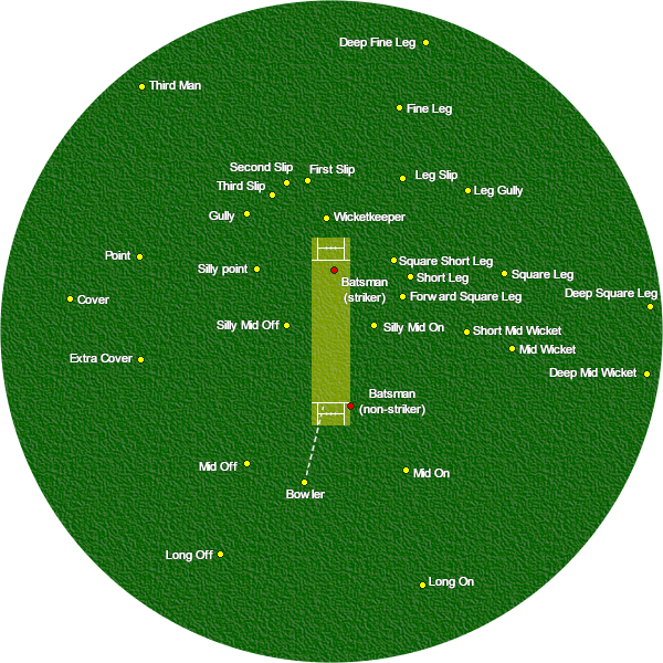 Fig. 1 - Il campo di cricket e possibili posizioni dei giocatori